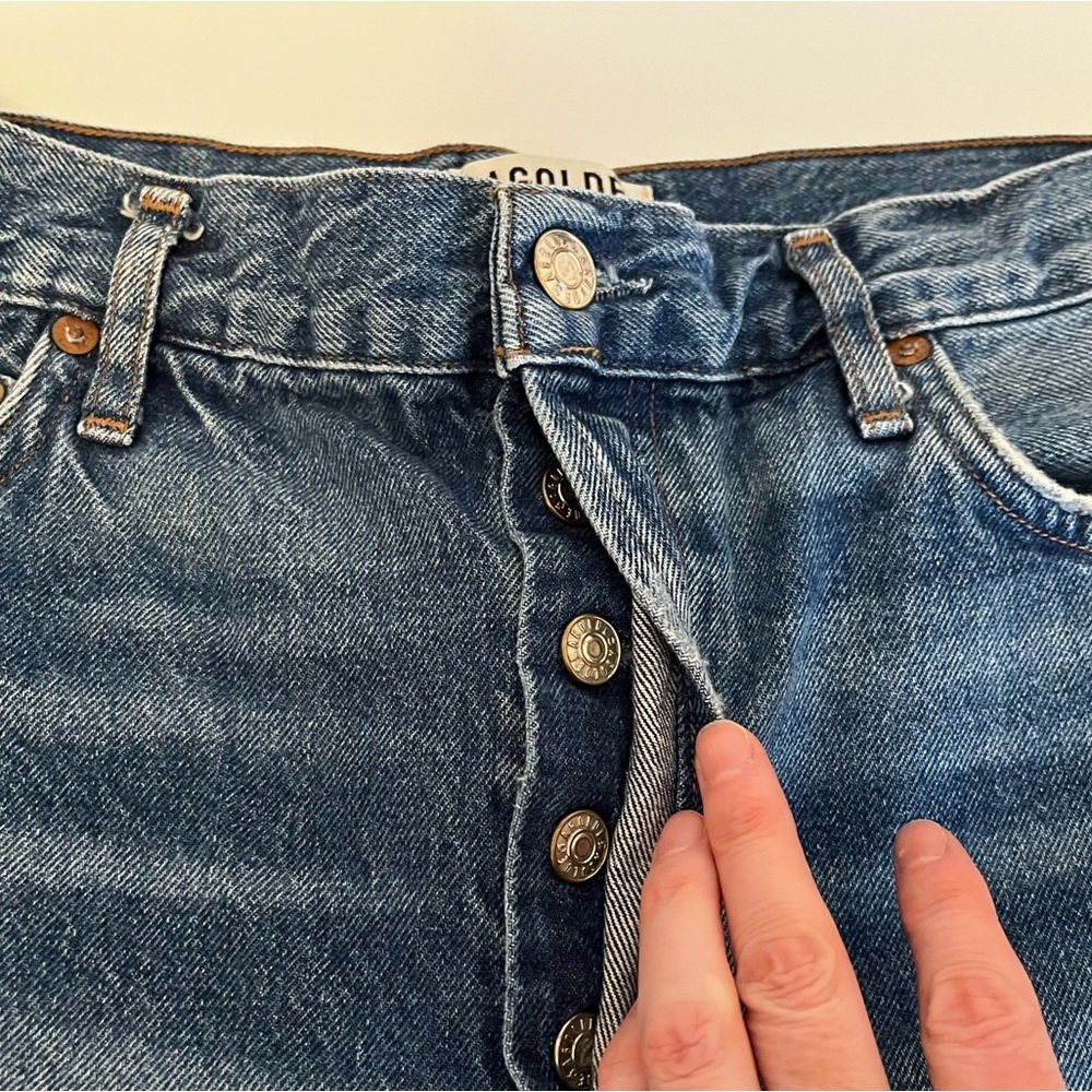 AGOLDE Riley High Rise Straight Crop Raw Hem Button fly Jeans Size 30 - Picture 7 of 8